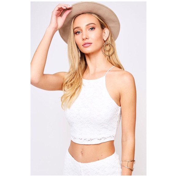 CLEARANCE Boho Ivory Lace Halter Crop Top - Picture 4 of 6